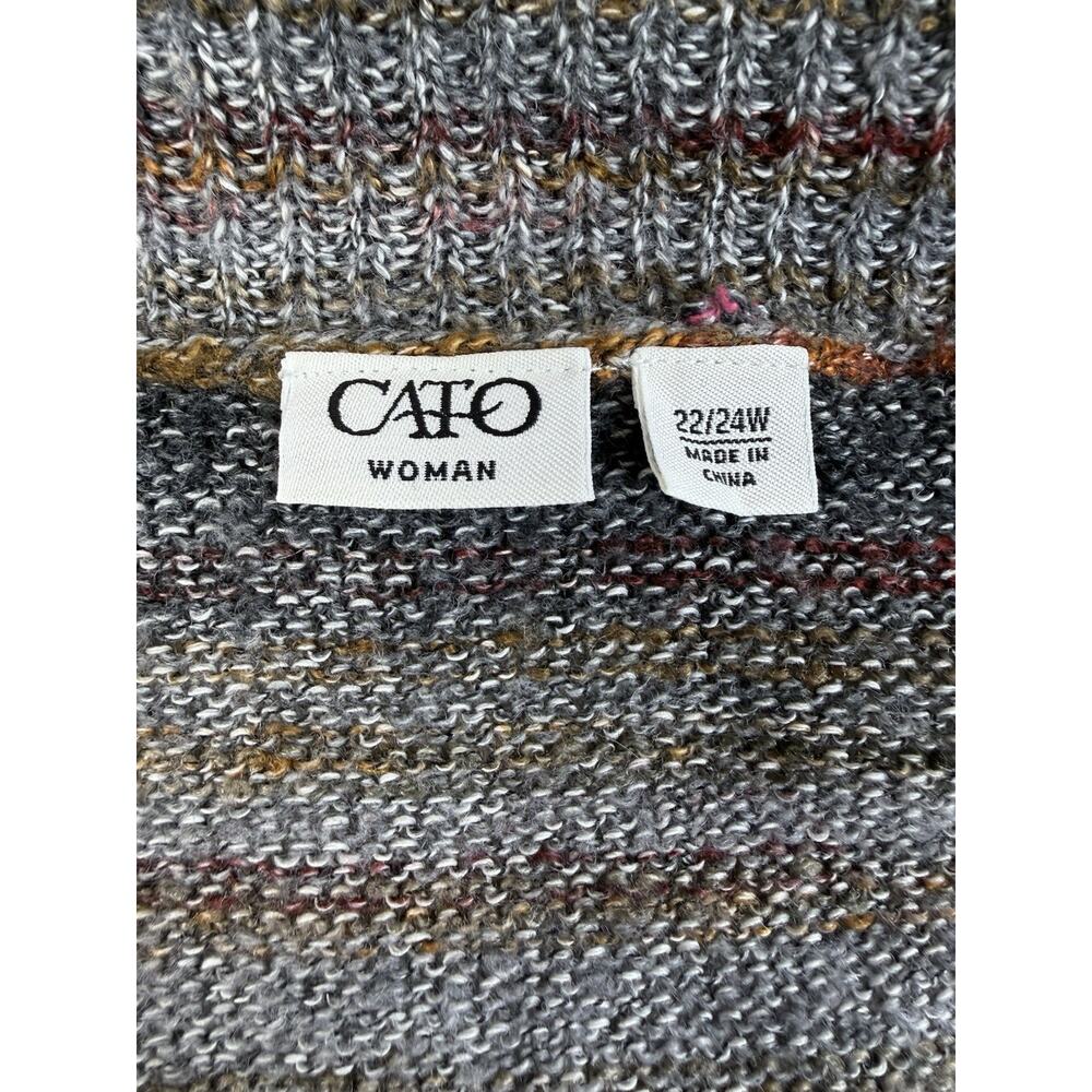 Cato Woman 22/24W Gray Striped Open Front Cardigan Sweater Fringe Ramie - Picture 4 of 8